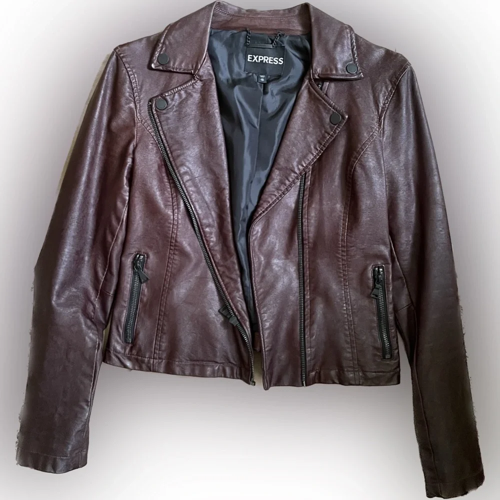 Vintage Express Vegan Leather Jacket Brown/Maroon - Picture 1 of 8